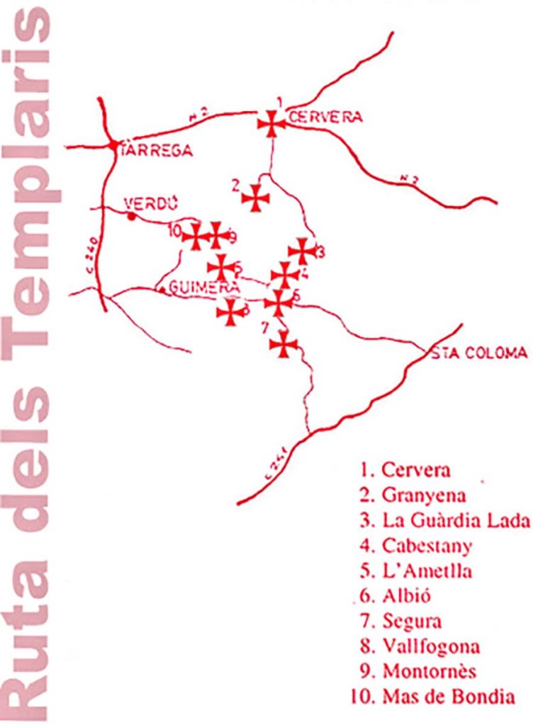 Lieux proches de la Tour Codina qui dépendaient de l'Ordre templier de Granyena.